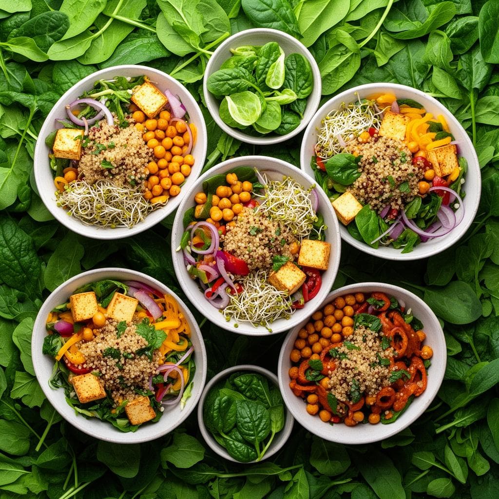 Multiple fresh salad bowls